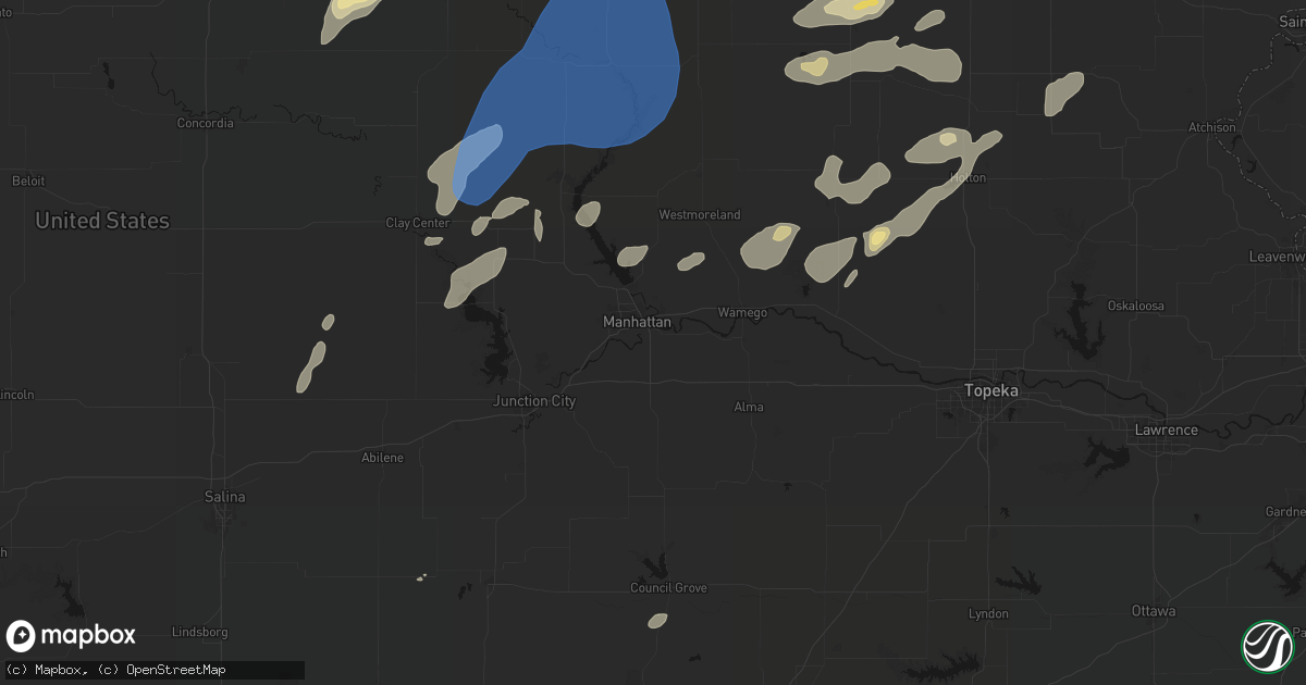 Hail map in Manhattan, KS on June 4, 2026