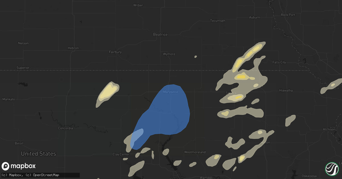 Hail map in Marysville, KS on June 4, 2026