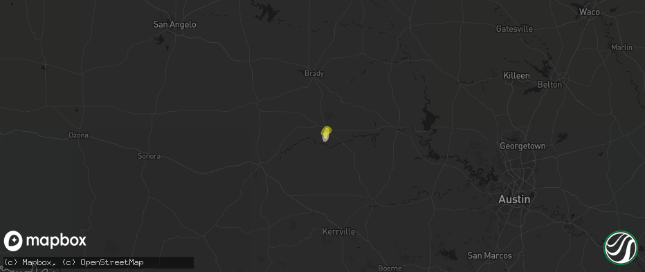 Hail map in Mason, TX on June 4, 2026