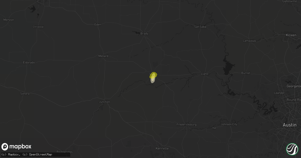 Hail map in Mason, TX on June 4, 2026