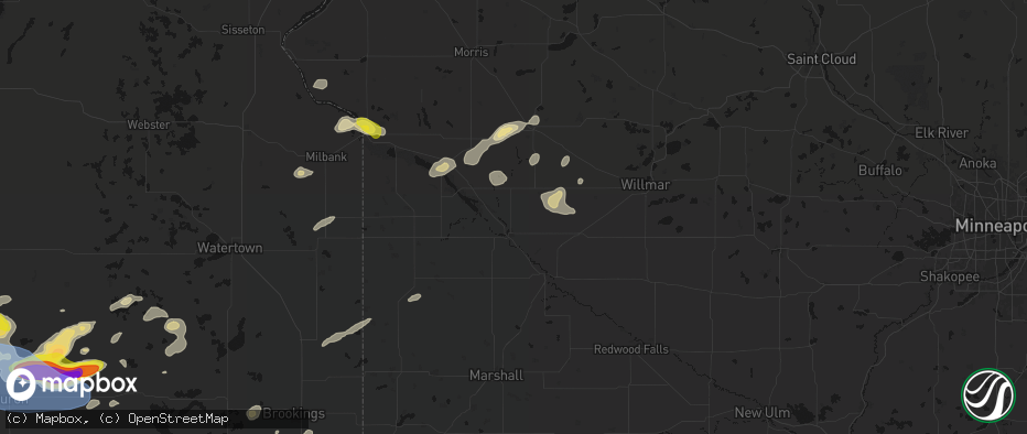 Hail map in Montevideo, MN on June 4, 2026