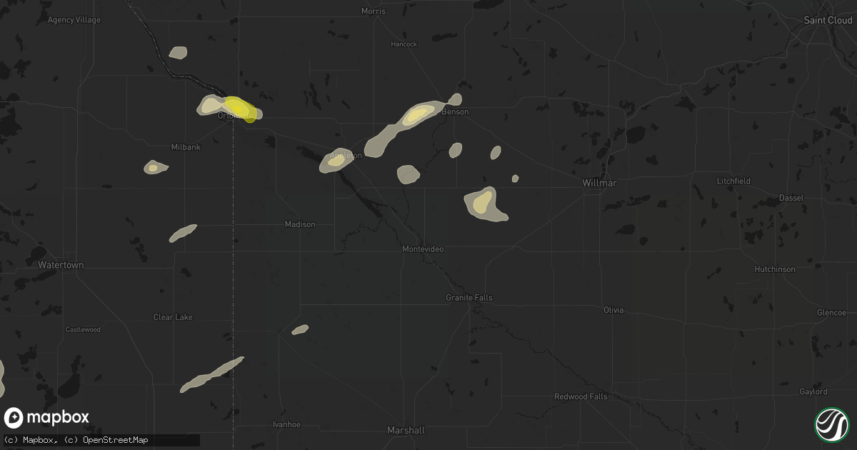 Hail map in Montevideo, MN on June 4, 2026