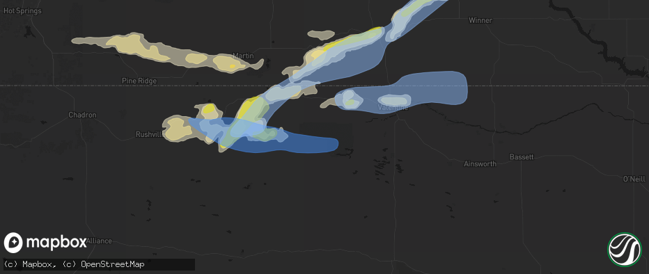 Hail map in Nenzel, NE on June 4, 2026