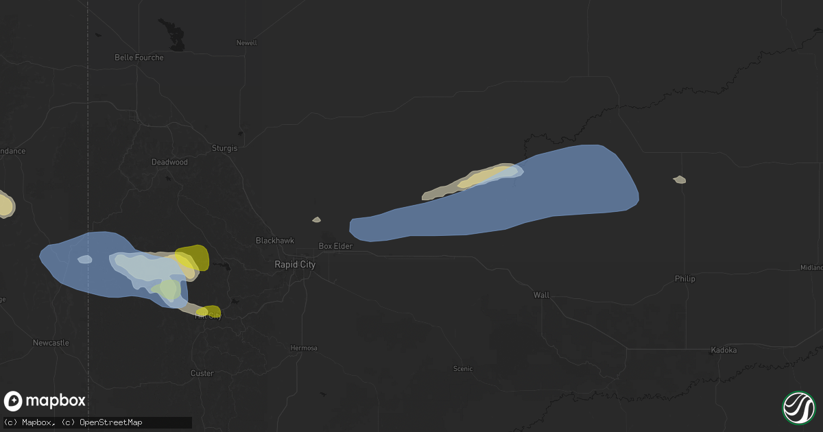Hail map in New Underwood, SD on June 4, 2026