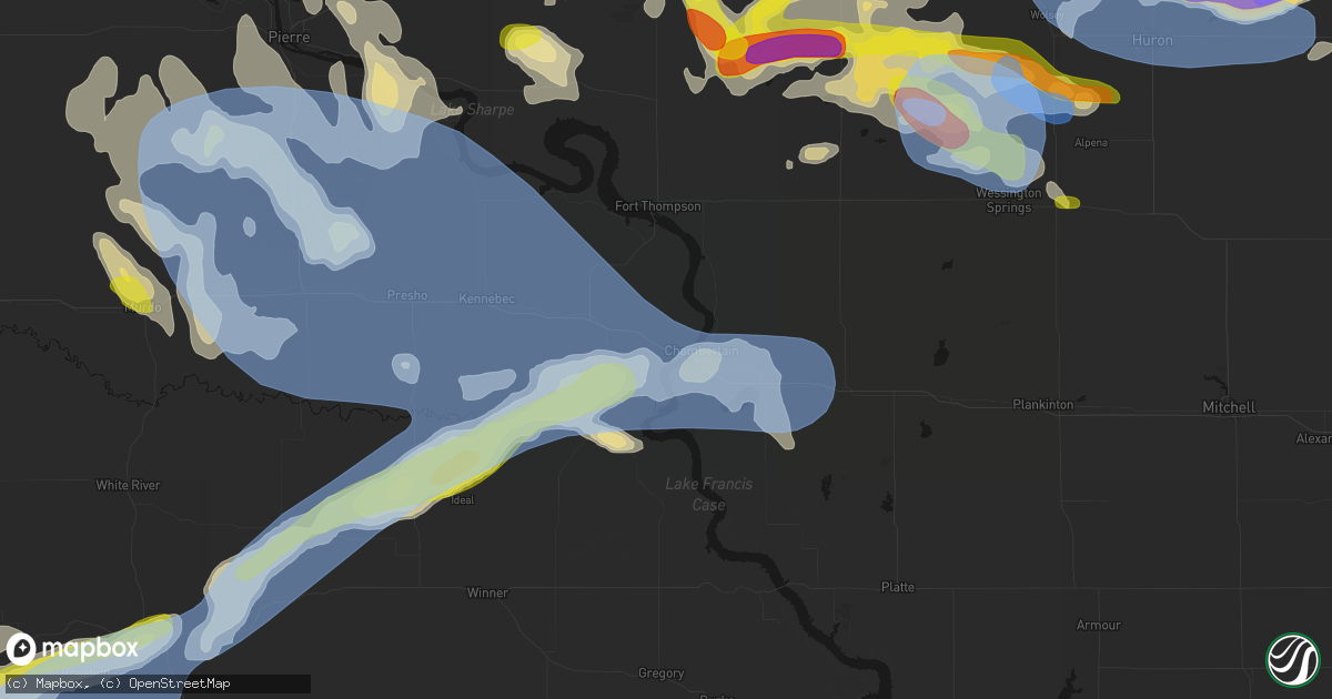 Hail map in Oacoma, SD on June 4, 2026