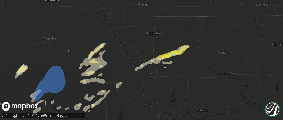 Hail map in Oregon, MO on June 4, 2026