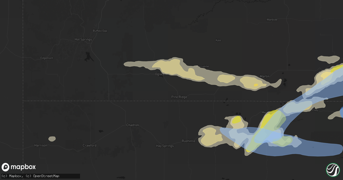 Hail map in Pine Ridge, SD on June 4, 2026