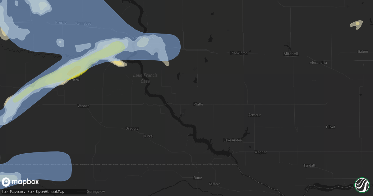 Hail map in Platte, SD on June 4, 2026