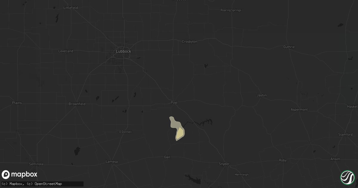 Hail map in Post, TX on June 4, 2026