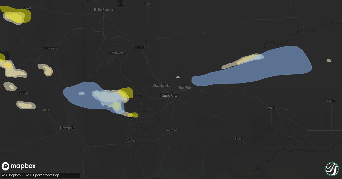 Hail map in Rapid City, SD on June 4, 2026
