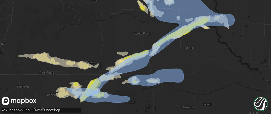 Hail map in Rosebud, SD on June 4, 2026