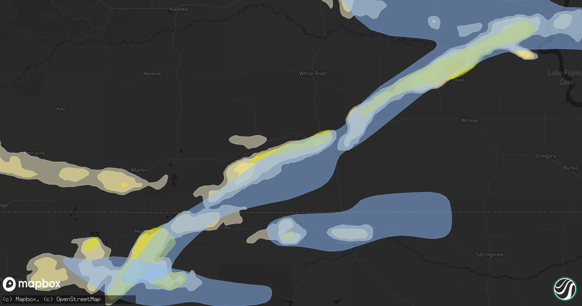 Hail map in Rosebud, SD on June 4, 2026