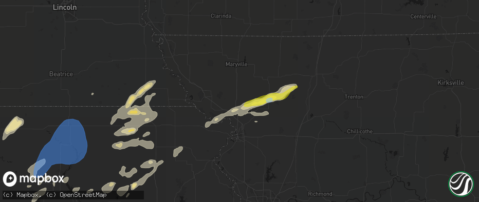Hail map in Rosendale, MO on June 4, 2026