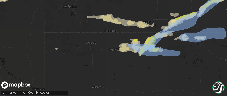 Hail map in Rushville, NE on June 4, 2026