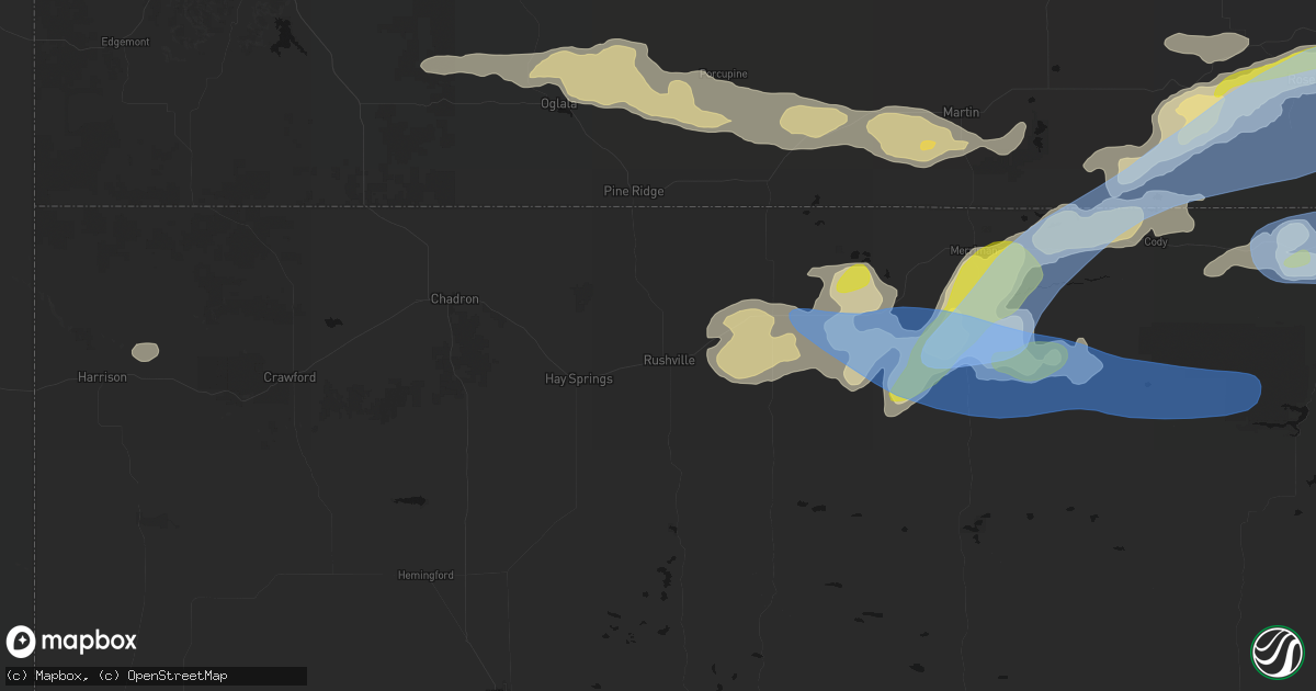 Hail map in Rushville, NE on June 4, 2026