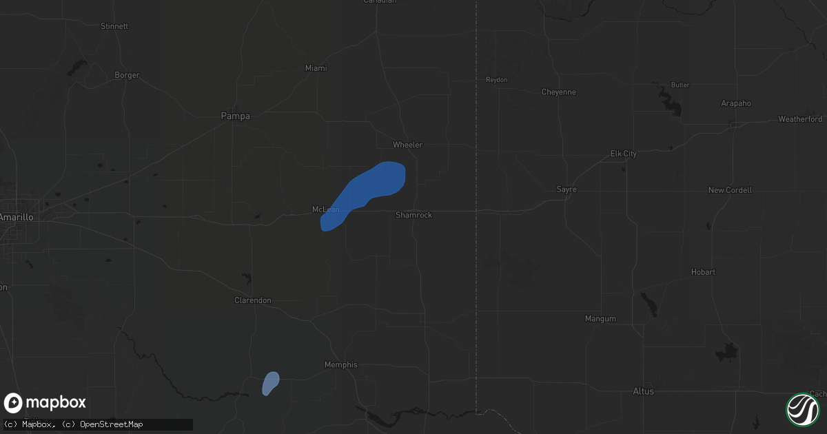Hail map in Shamrock, TX on June 4, 2026