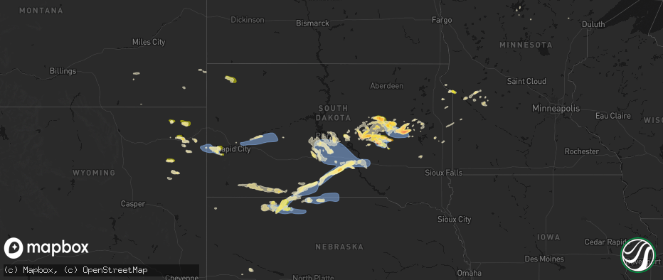 Hail map in South Dakota on June 4, 2026