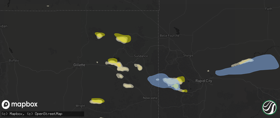 Hail map in Sundance, WY on June 4, 2026