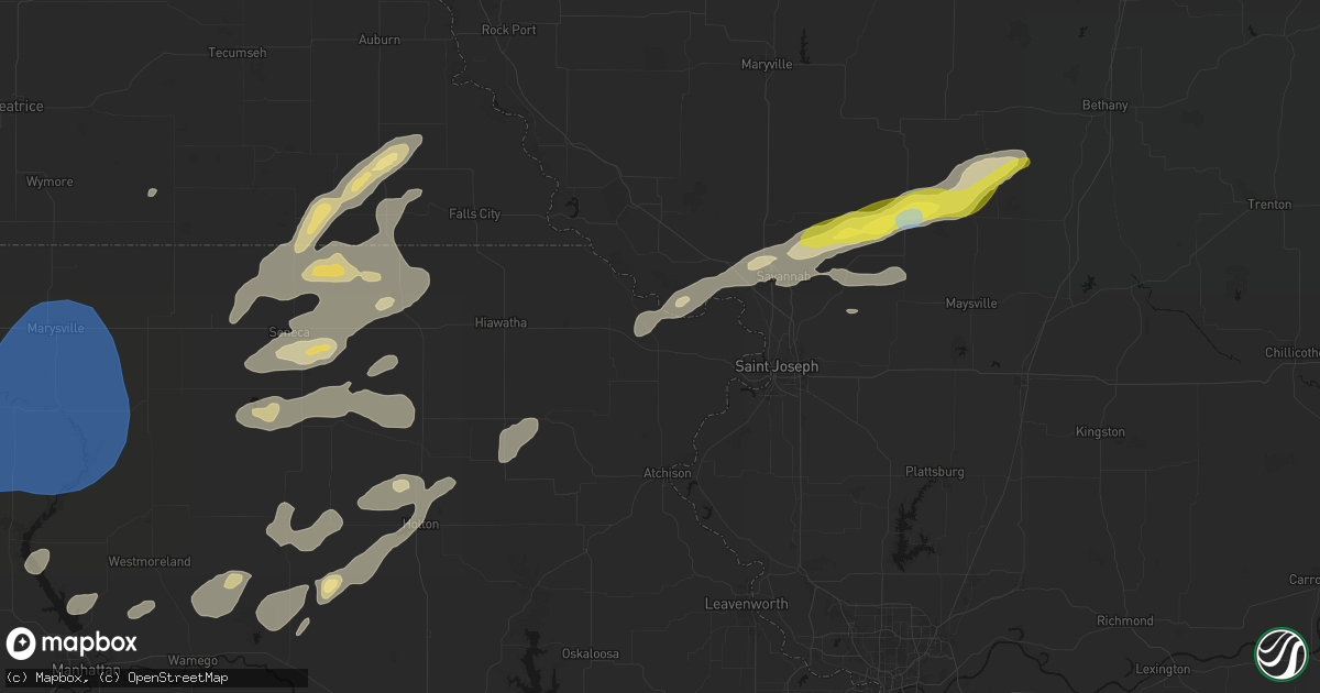 Hail map in Troy, KS on June 4, 2026