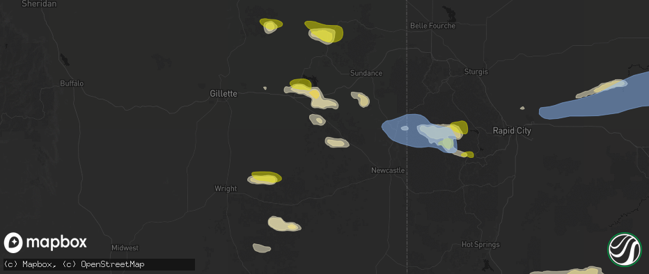 Hail map in Upton, WY on June 4, 2026