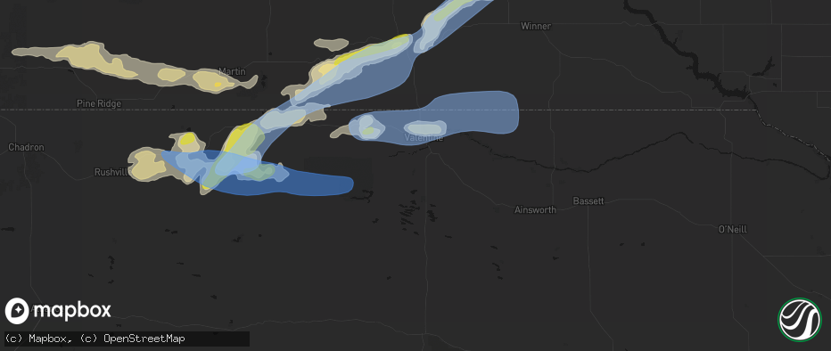 Hail map in Valentine, NE on June 4, 2026