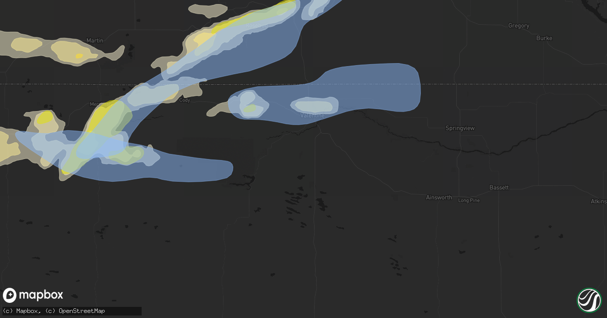 Hail map in Valentine, NE on June 4, 2026
