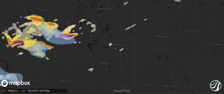 Hail map in Volga, SD on June 4, 2026