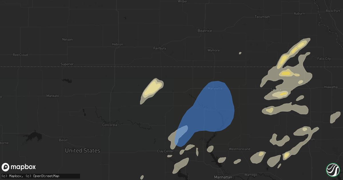 Hail map in Washington, KS on June 4, 2026