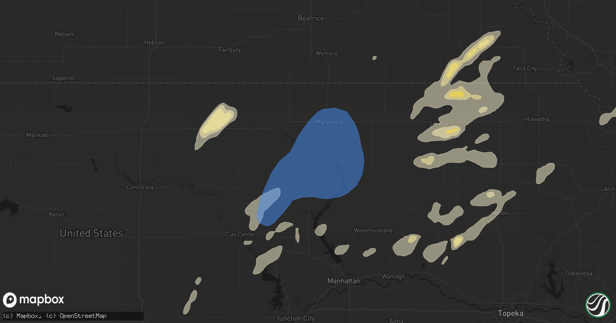 Hail map in Waterville, KS on June 4, 2026