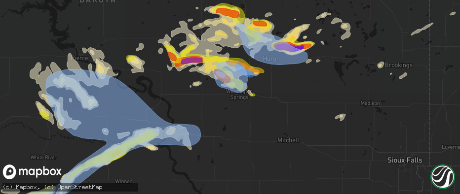 Hail map in Wessington Springs, SD on June 4, 2026