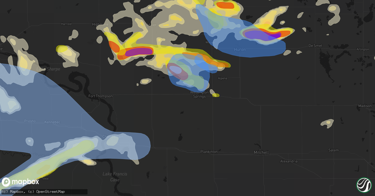 Hail map in Wessington Springs, SD on June 4, 2026