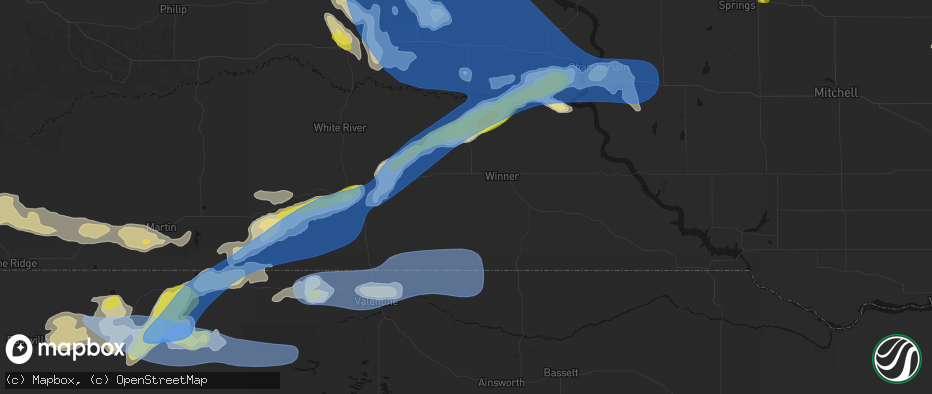 Hail map in Winner, SD on June 4, 2026