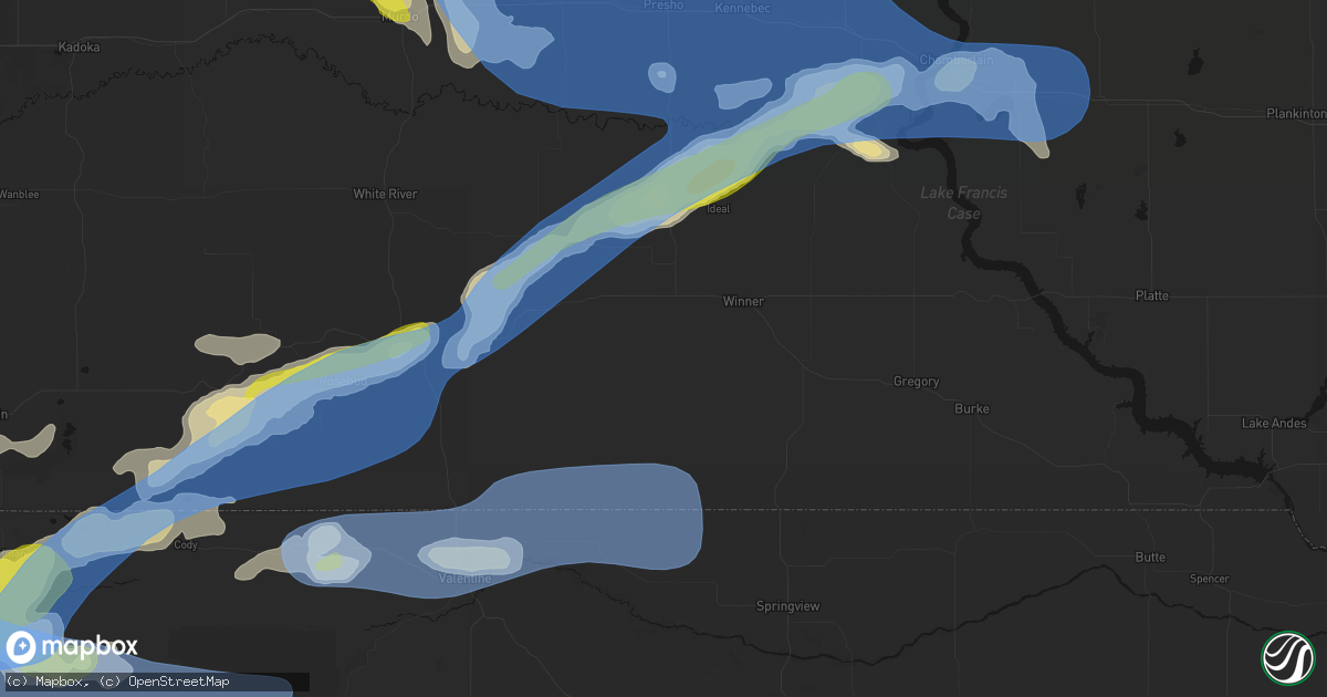 Hail map in Winner, SD on June 4, 2026