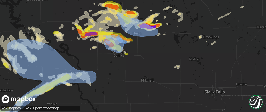 Hail map in Woonsocket, SD on June 4, 2026