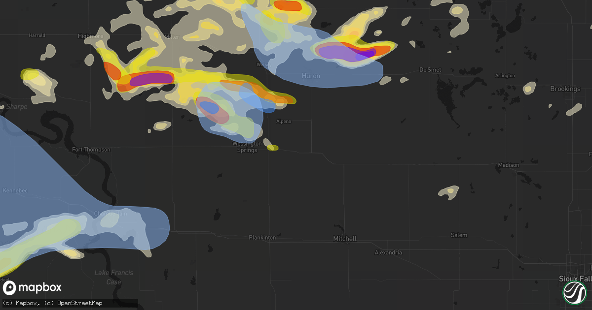 Hail map in Woonsocket, SD on June 4, 2026