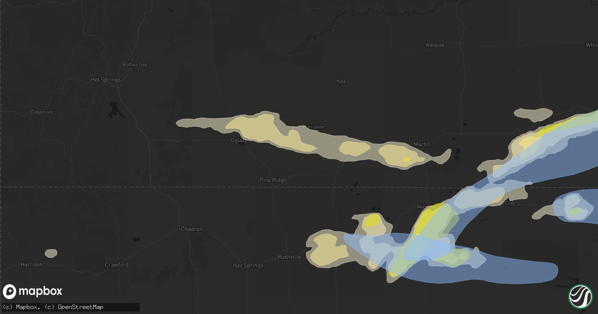Hail map in Wounded Knee, SD on June 4, 2026