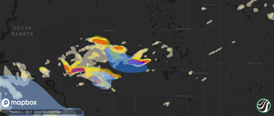 Hail map in Yale, SD on June 4, 2026