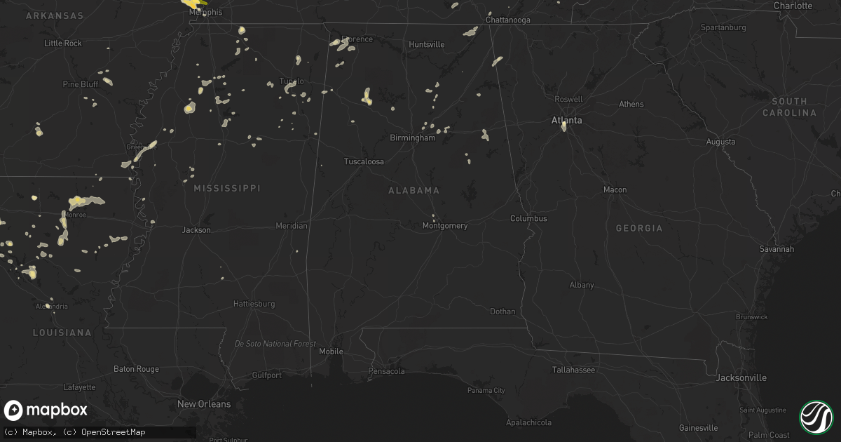 Hail map in Alabama on June 5, 2013
