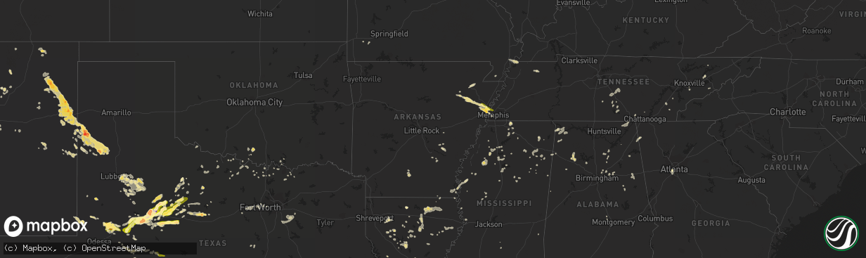 Hail map in Arkansas on June 5, 2013