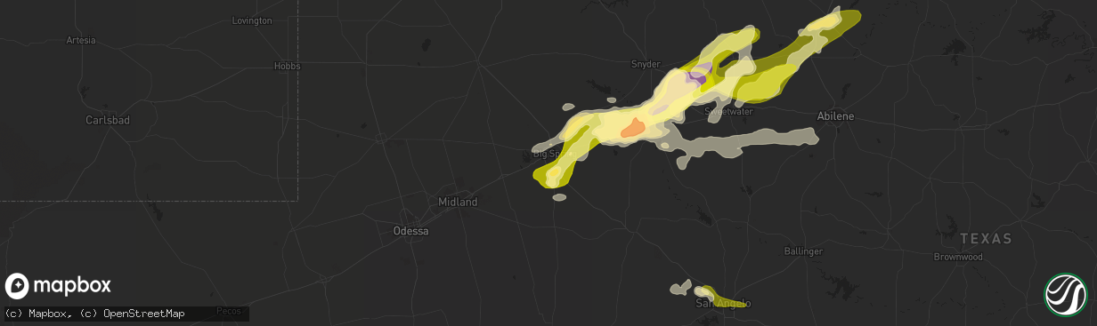 Hail map in Big Spring, TX on June 5, 2013