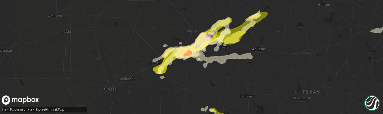 Hail map in Colorado City, TX on June 5, 2013