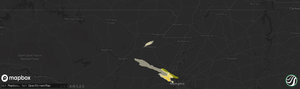 Hail map in Jonesboro, AR on June 5, 2013