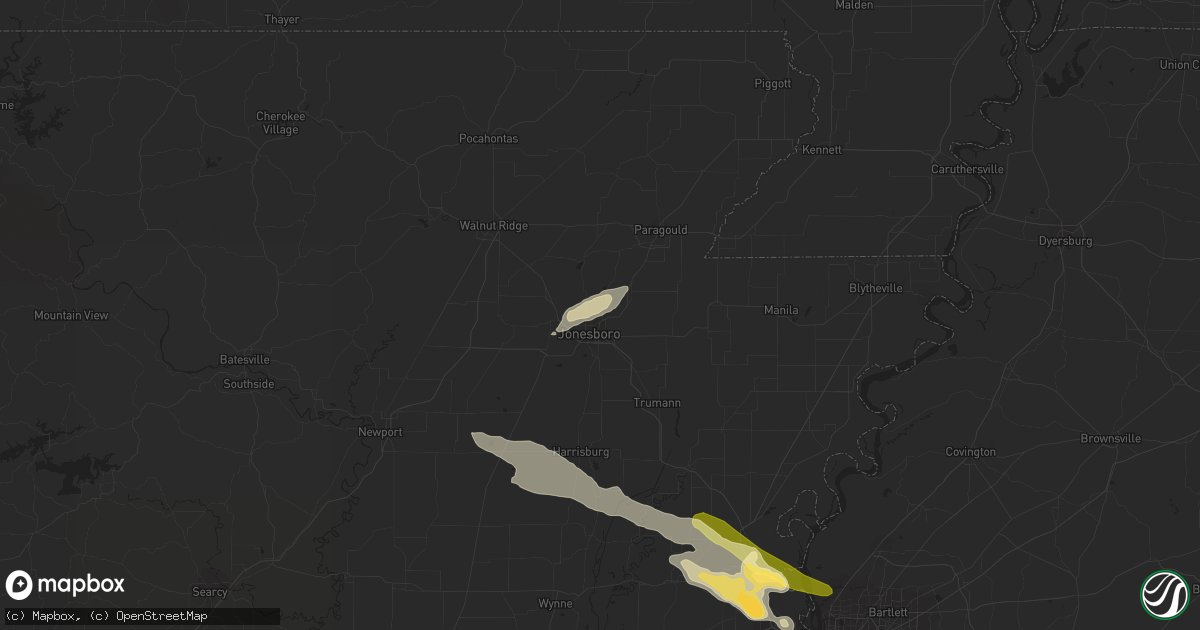Hail map in Jonesboro, AR on June 5, 2013