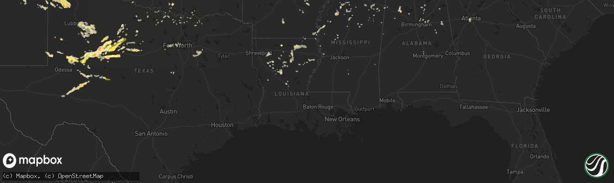 Hail map in Louisiana on June 5, 2013