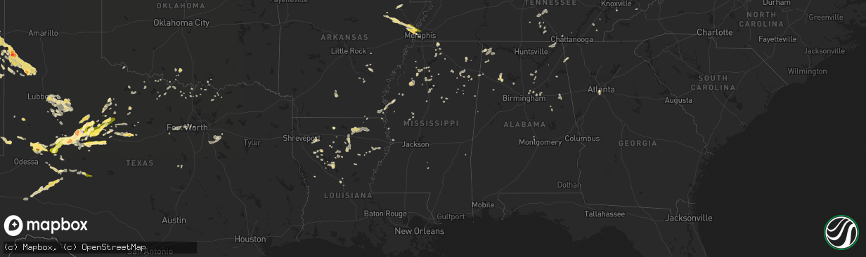 Hail map in Mississippi on June 5, 2013