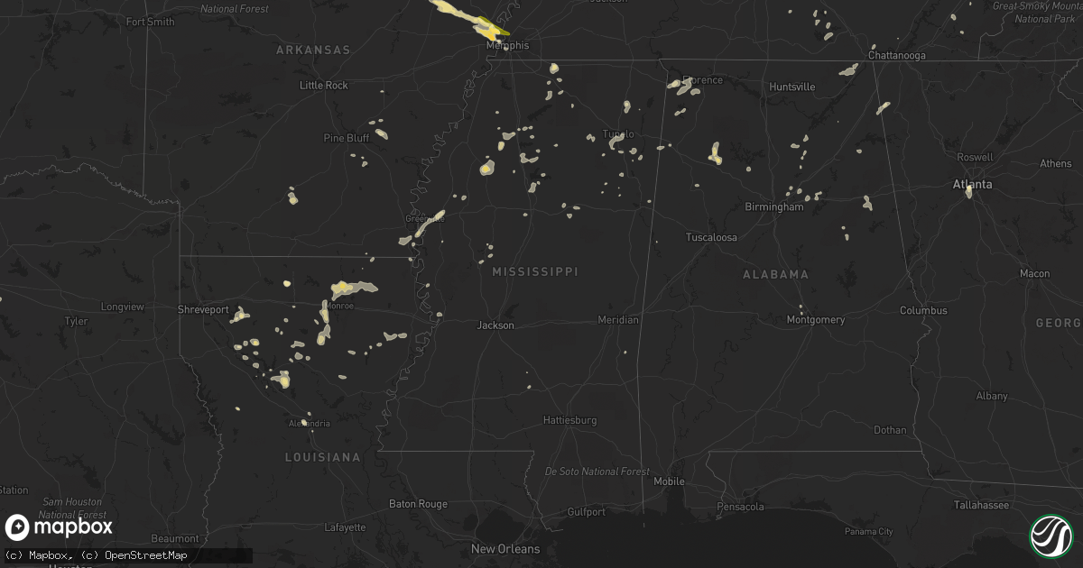 Hail map in Mississippi on June 5, 2013