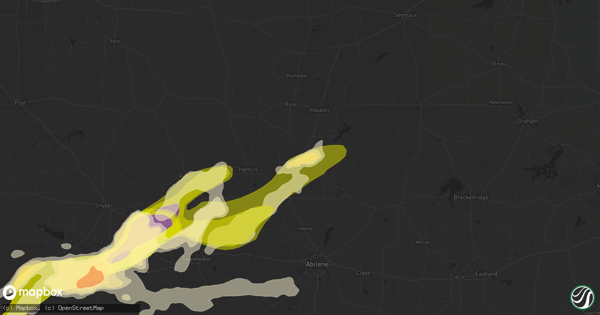 Hail map in Stamford, TX on June 5, 2013