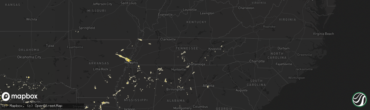 Hail map in Tennessee on June 5, 2013