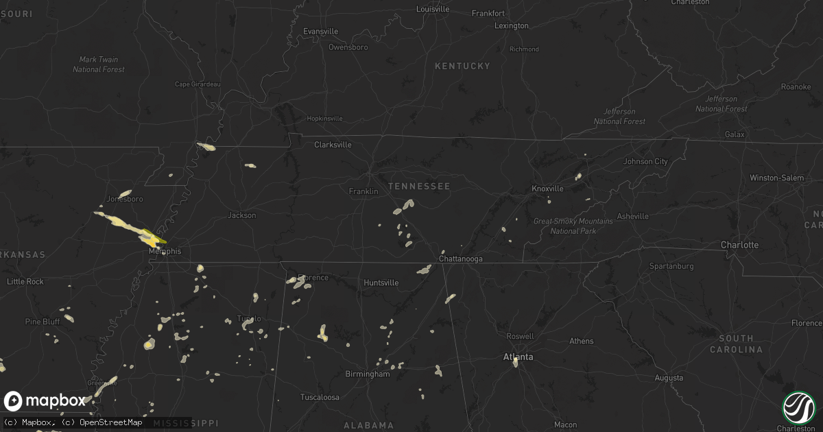Hail map in Tennessee on June 5, 2013