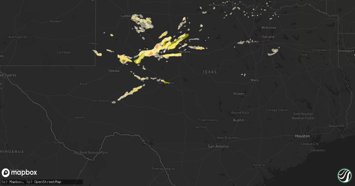 Hail map in Texas on June 5, 2013